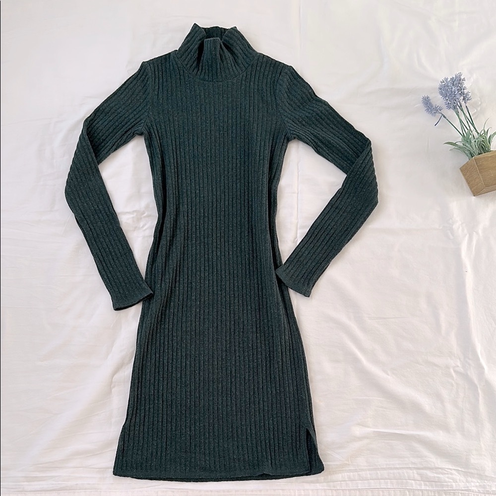 NWOT, Wilfred free Women Ribbed sweater dress, XXS, deep forest green.